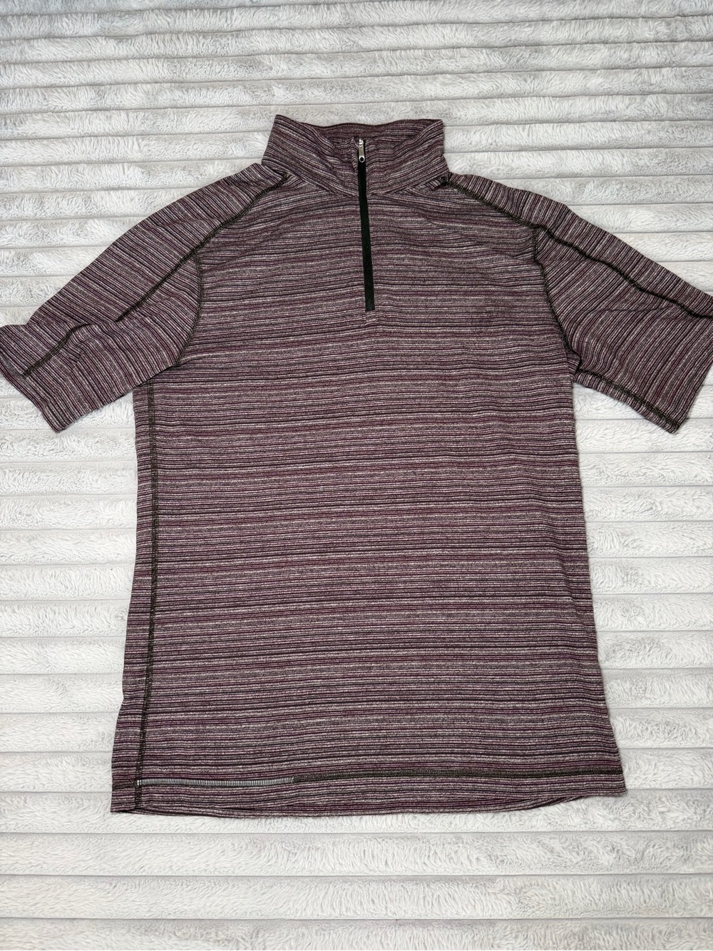 Lululemon Striped Half-Zip Short Sleeve Pullover in Heathered Plum